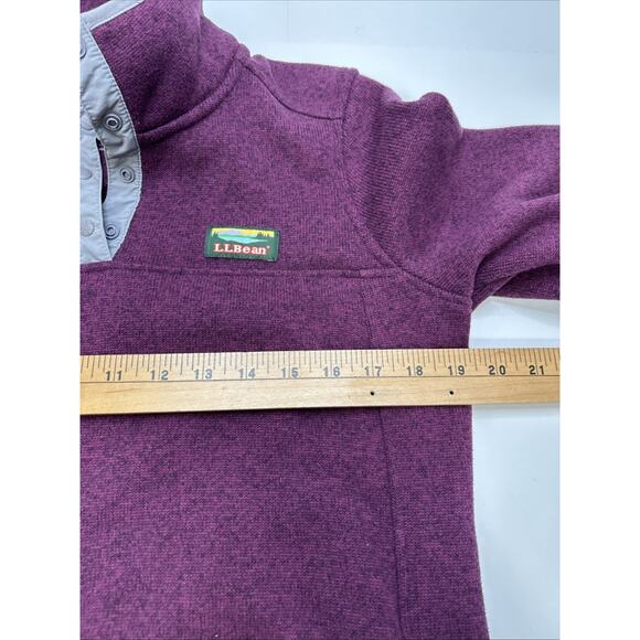 LL Bean Knit Jacket Sweater Pullover Womens M 1/4 T Snap Purple Logo Pullover - Picture 6 of 7